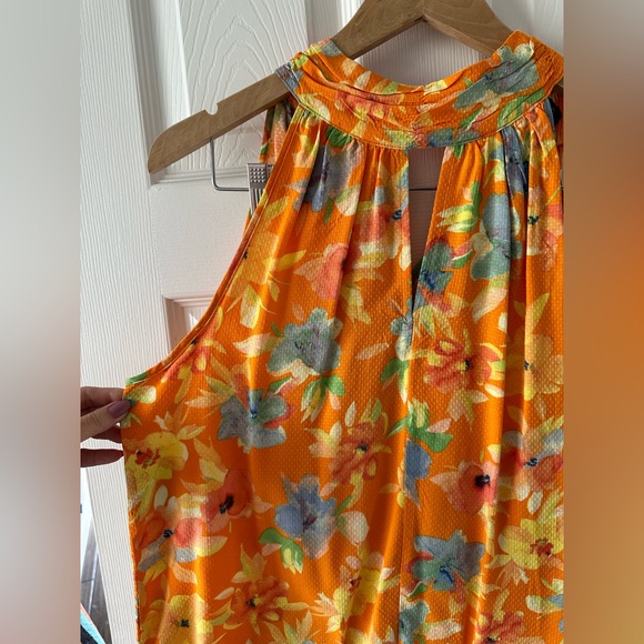 Women’s Floral Orange Sleeveless Turtleneck Size Medium - Picture 4 of 13